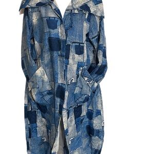 Stylish Blue Patchwork Women's Trench Coat
